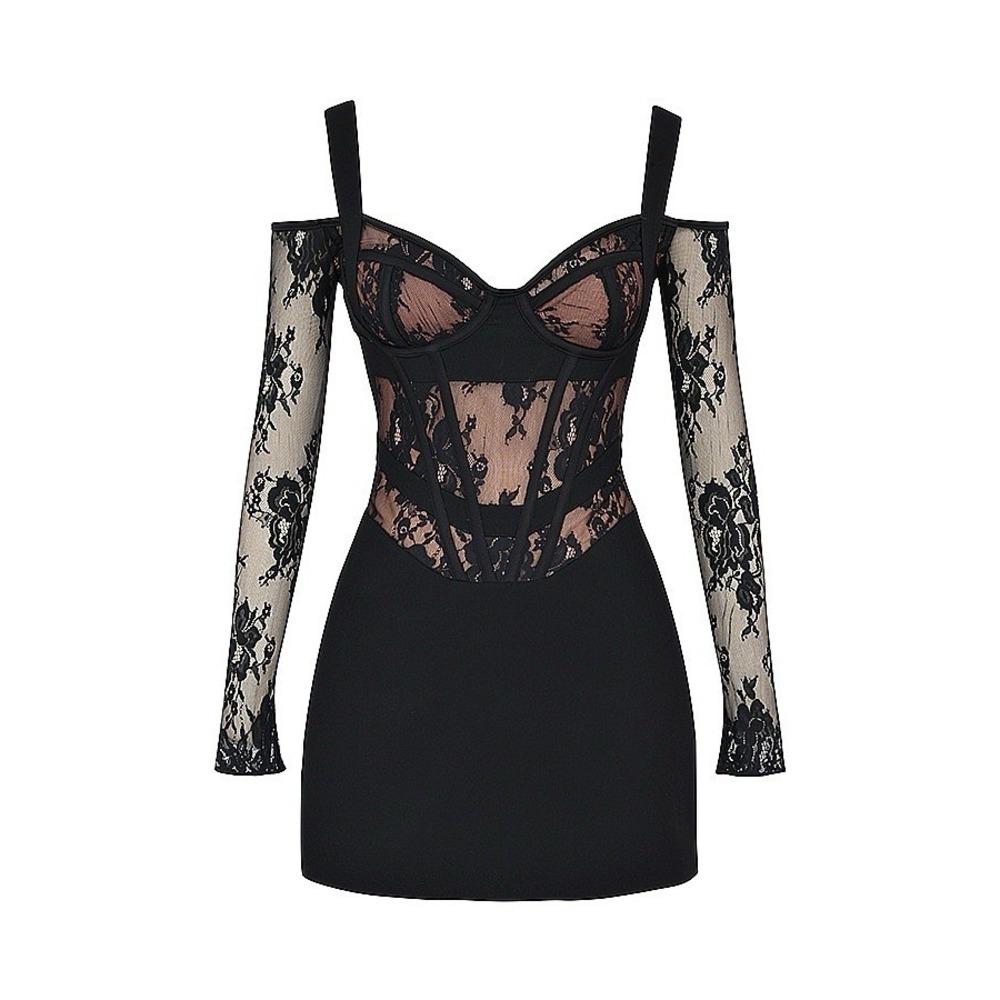 NWT Mistress Rocks Black Lace Corset‎ Off Shoulder Mini Dress Romantic Goth Sz S